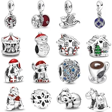 Рождественский дом Снеговик Санта Шарм шарик подходит Pandora талисманы Серебро 925 браслет для женщин DIY Изготовление ювелирных изделий