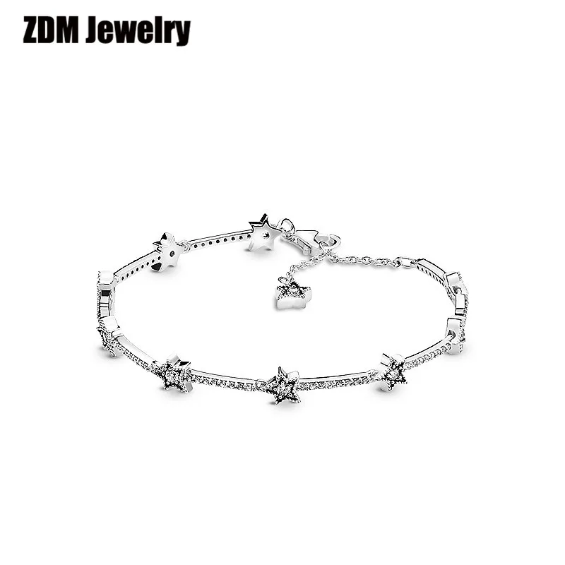 Новинка 925 пробы серебряный браслет с небесными звездами Подходит для европейских маленьких шармов с отверстием для женщин Оригинальные ювелирные изделия DIY