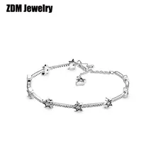 Новинка 925 пробы серебряный браслет с небесными звездами Подходит для европейских маленьких шармов с отверстием для женщин Оригинальные ювелирные изделия DIY