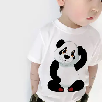 

2019 Children Round Neck Shirt Cute Panda Bear Pattern Print T-shirt Girl Short Sleeve Boys T Shirts Casual Design Kids Clothes