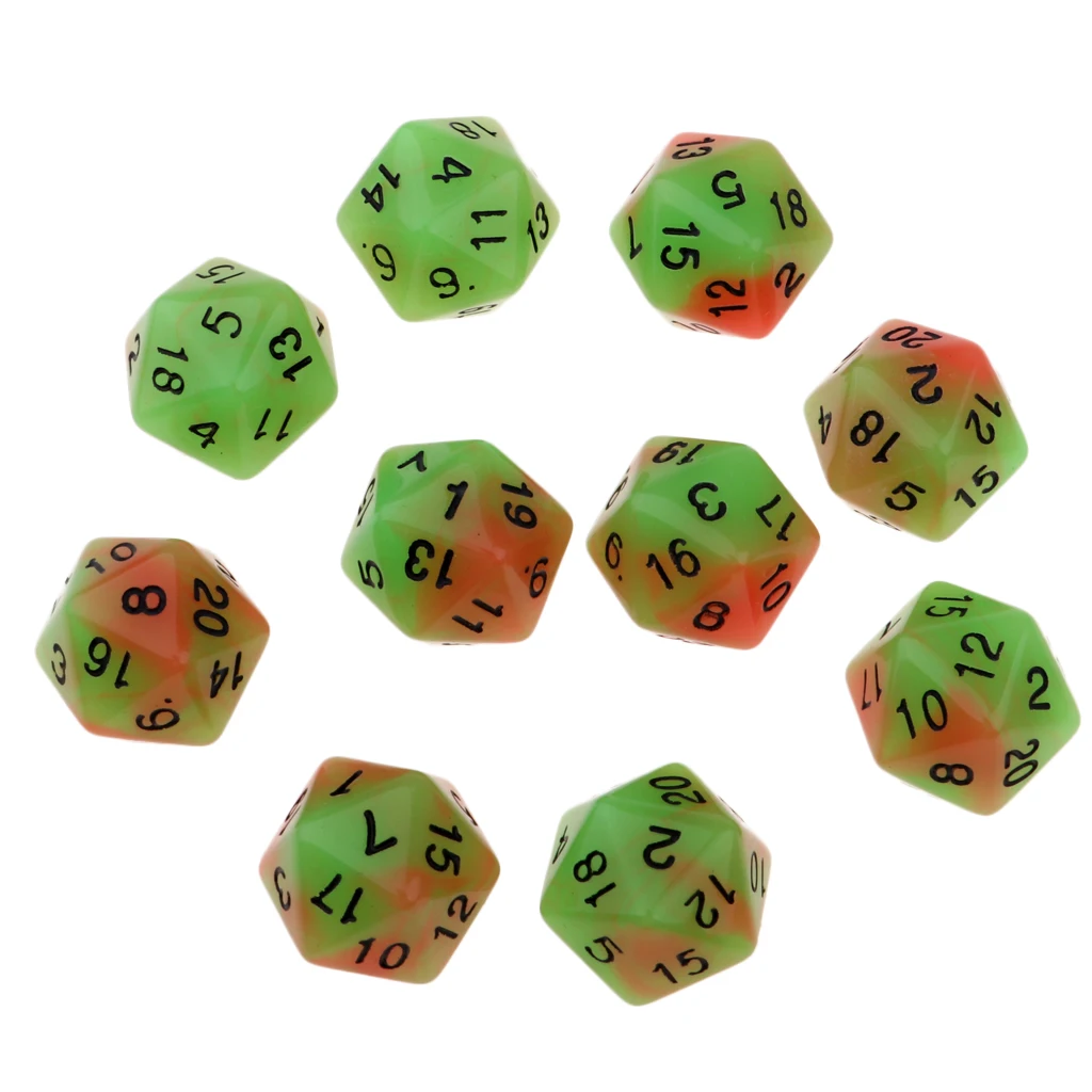 10PCS Night Luminous Dice Role Playing Game D20 Dice for Dungeons &Dragons DND Role Playing Game Dices