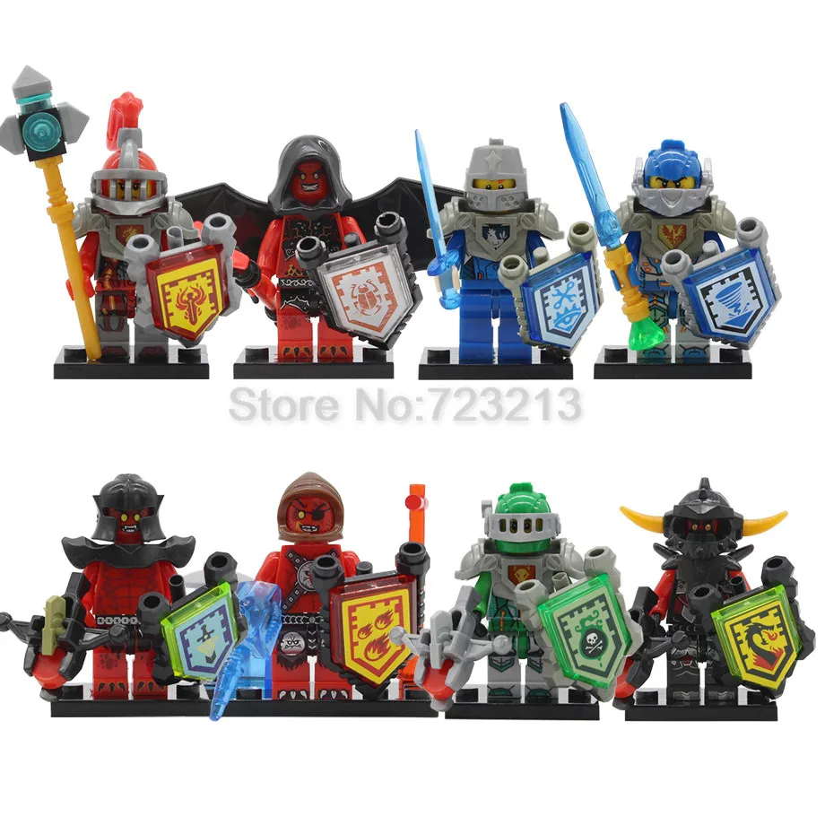 

8pcs/lot Nick Nexoed Knights Figure Set Aaron Burnzie Beast Master Castle Warriors Building Blocks Models Bricks Toys Legoing