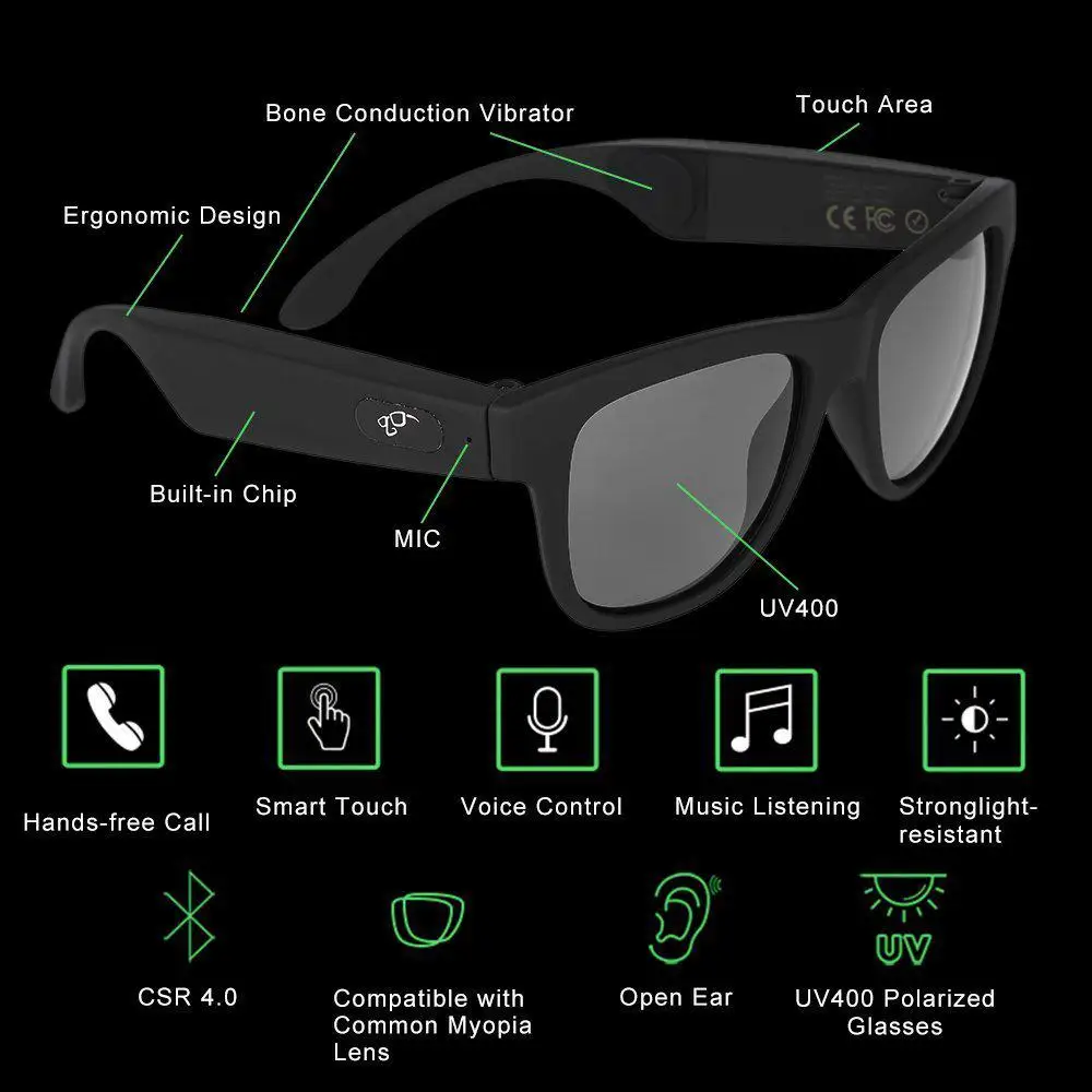 Smart G1 Polarized Sunglasses Bluetooth Bone Conduction Headset SmartTouch Smart Glasses Health Sports Wireless Headphone r30