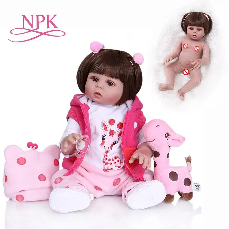 

NPK 48CM newborn baby doll reborn doll baby girl in pink dress full body silicone realistic baby Bath toy Anatomically Correct
