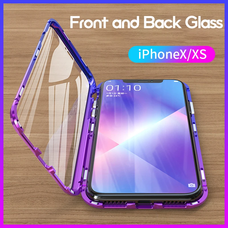 

Gradient Metal Frame Magnetic Case For iPhone X Xs Max Dual Side Tempered Glass Protector Cover For iPhone 6 6s 7 8 Plus Funda