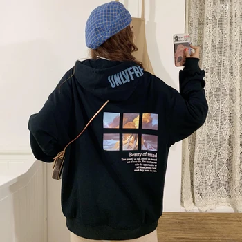 

Hoodies Women Hooded Soft Loose Simple Cartoon Printed Fashion Ulzzang Oversize Funny Womens Sweatshirts Streetwear Chic Leisure