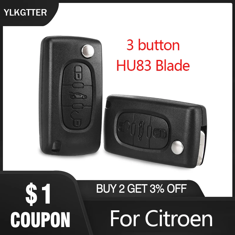 

YLKGTTER Remote Car Key Shell for Citroen C2 C3 C4 C5 C6 C8 3 Buttons Flip Remote Car Key Case Cover Shell Fob VA2 Blade CE0536