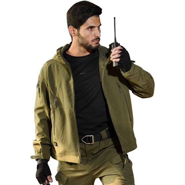 Outdoor Hiking Jacket+Shirts Soft Shell Outwear Windproof Windbreaker Military Shirt Tactical Fleece Jackets Hunting Clothes Set GREEN JACKET