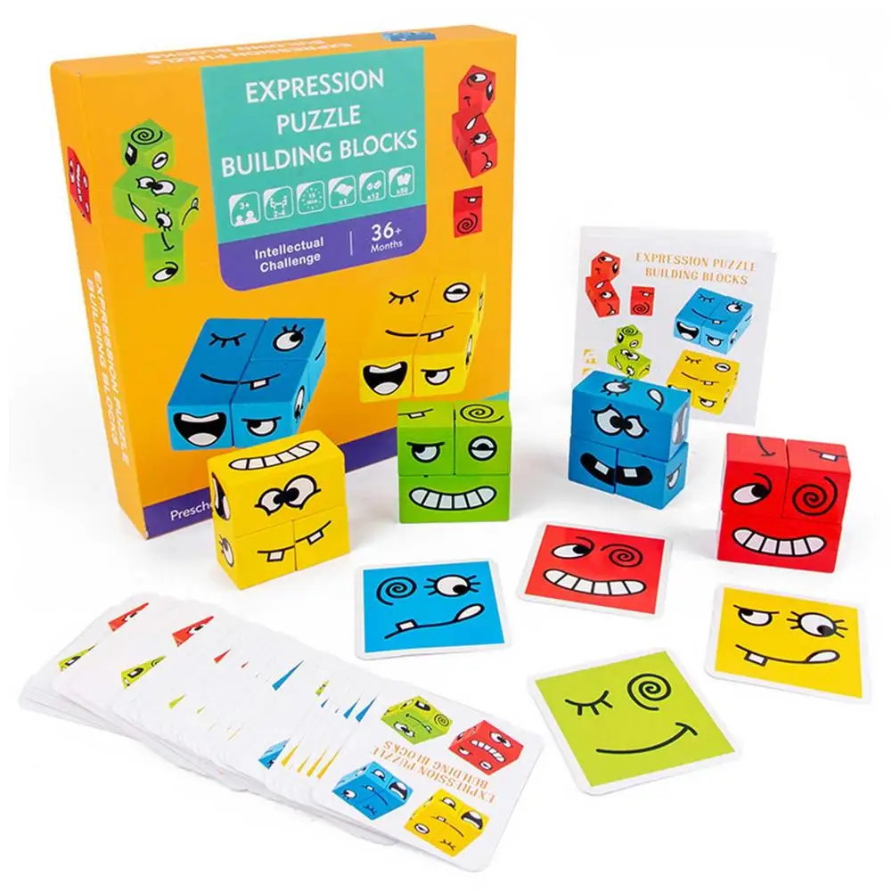 

Children Wooden Expression Puzzled Magic Cube Building Blocks Montessori Educational Toys Logical Thinking Parent-child Gift