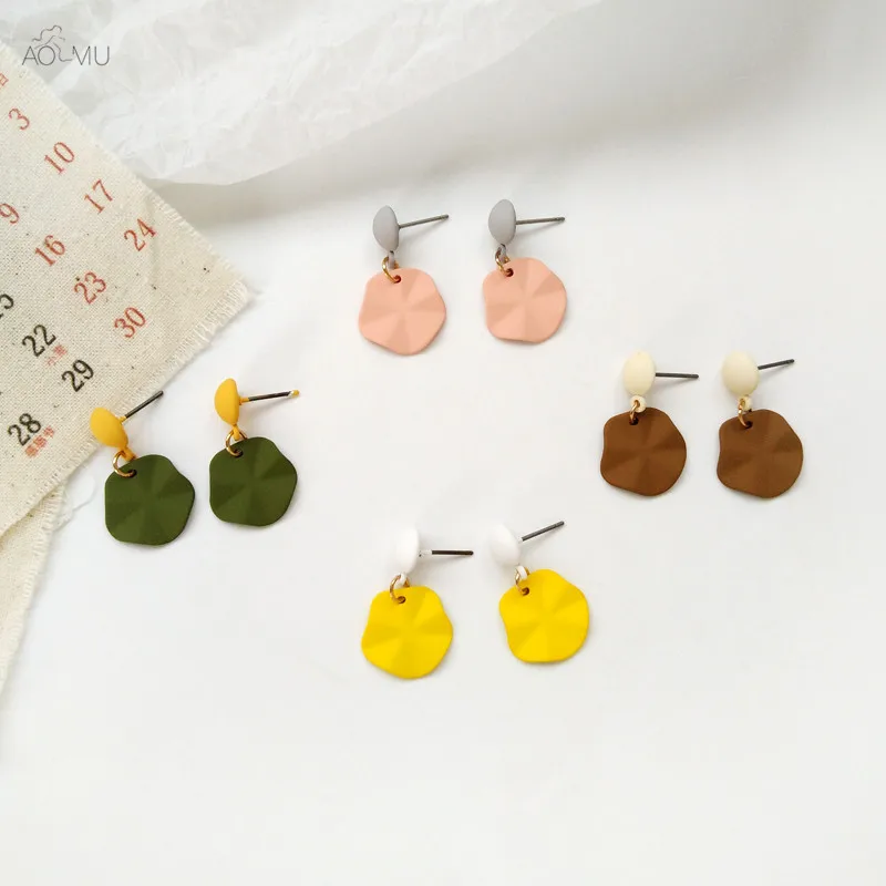

AOMU Simple Fashion Colorful Round Circle Irregular Geometric Drop Earrings for Women Birthday Gifts Party Jewelry Pendientes