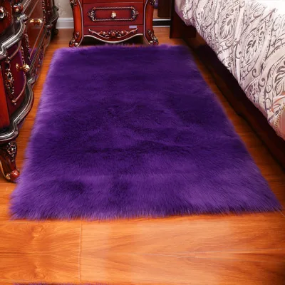 purple Длинные волосы твердый ковер гостиная деко искусственная кожа прямоугольник пушистый коврик Коврик противоскользящий стул диван покрытие простые коврики - Цвет: purple
