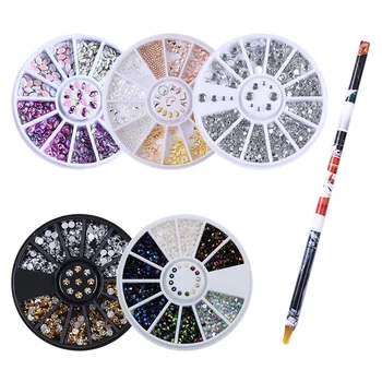 

5 Boxes Gold Silver Purple Flower Teardrop Resin Rhinestones Marquise Studs 3D Nail Decoration with 1Pc Rhinestone Picker Pen