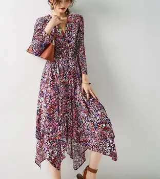

Women Dress Spring / Summer 2020 New Waist V-neck Small Floral Irregular Women's Midi Dress