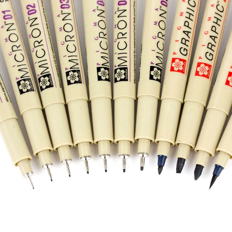 1pcs Pigment Micron Sakura Neelde Soft Brush Drawing Pen 005 01 02