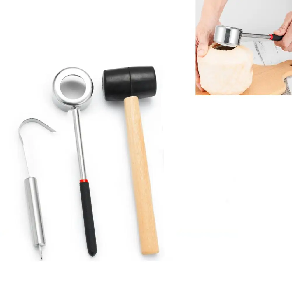 HobbyLane 3 шт./компл. длительный практичные легкие Нержавеющая сталь открывалка для кокоса Деревянный инструмент для молотка набор нож для ракушек