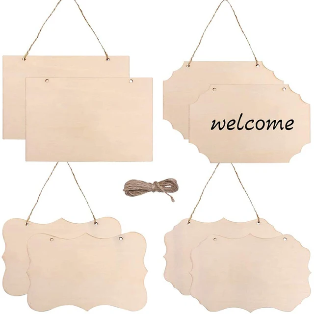 8 db Befejezetlen Üres Jel Lógó Fa Dekoratív Plakkok Pirográfia Festés Írás Otthoni Dekoráció Karácsonyi Barkács Kézműves