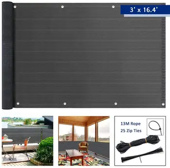 

3' x 16.4' Balcony Privacy Screen Cover, Windproof Sun Shade UV Protection Privacy Screen Balcony Fence Mesh Net (Gray)