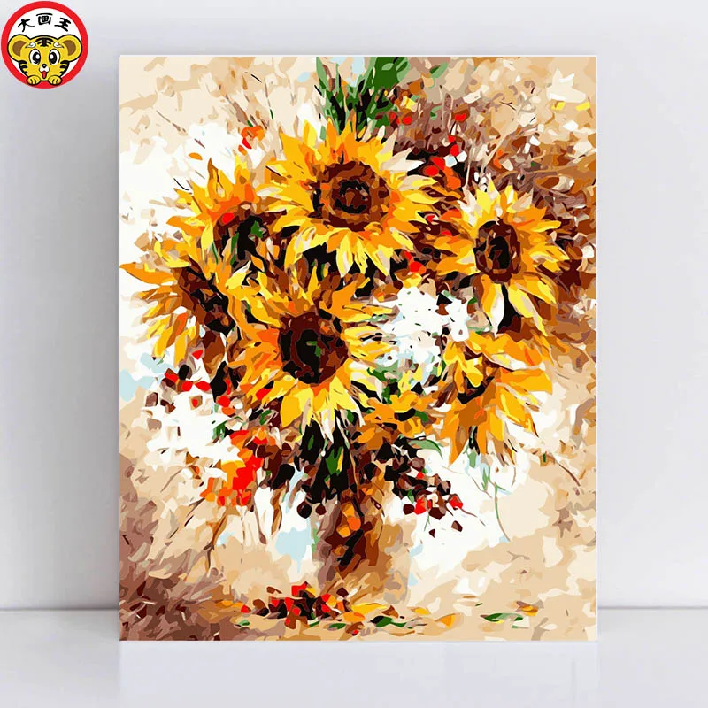 painting by numbers art paint number Sunflower landscape flower palette knife and natural oil collocation on the can | Дом и сад