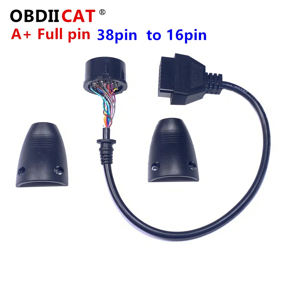 A+++ Quality Full PIN 38 Pin to 16 Pin OBD2 OBDII 38pin Diagnostic Adapter Connector Cable 2