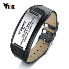 Vnox муж мужские Браслеты натуральная кожа Нержавеющая сталь тег браслет регулируемый Длина, подарок на День святого Валентина для любимого, опт, его