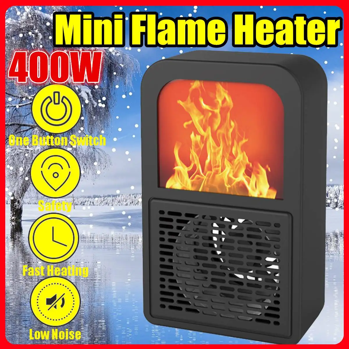 

400W 220V Mini Electric Wall-outlet Flame Heater Air Warmer PTC Ceramic Heating Stove Radiator Household Wall Handy Fan