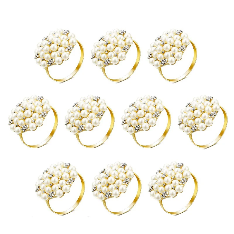 10 Pack Pearls Napkin Rings Exquisite Alloy Ring Buckle for Wedding Dinner Party Table Decoration | Дом и сад
