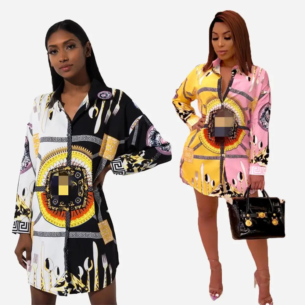 Сексуальная винтажная блузка с принтом женская белая черная отворотом