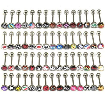 

30PCS Mix LOGO Vintage Tongue Piercing Barbell Bars Steampunk Women Piercing Tongue Rings Stainless Steel Fashion Body Jewelry