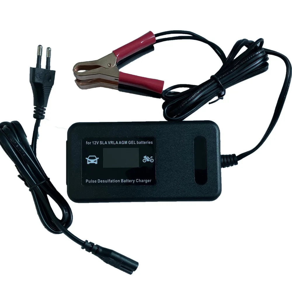 Интеллигентая(ый) 12V 4A свинцово-кислотная батарея зарядное устройство полностью автоматическое зарядное устройство с двузубчатая техническое обслуживание и ЖК-дисплей дисплей