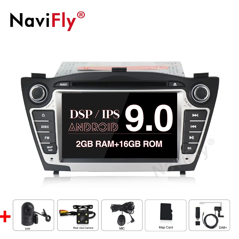 NaviFly чистый Android9.0 ips DSP 4G wifi Автомобильный gps навигатор для hyundai Tucson IX35 автомобильный dvd-плеер Радио Аудио BT Камера просмотра - Цвет: 2G RAM 16G ROM