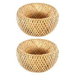 2X Bamboo Wicker Rattan Lampshade Hand-Woven Double Layer Bamboo Dome Lampshade Asian Rustic Japanese Lamp Design