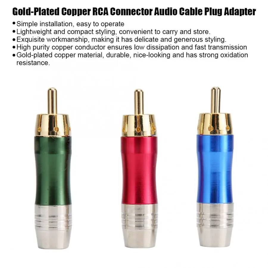 3 шт. позолоченный медный разъем RCA мини аудио кабель стерео штекер