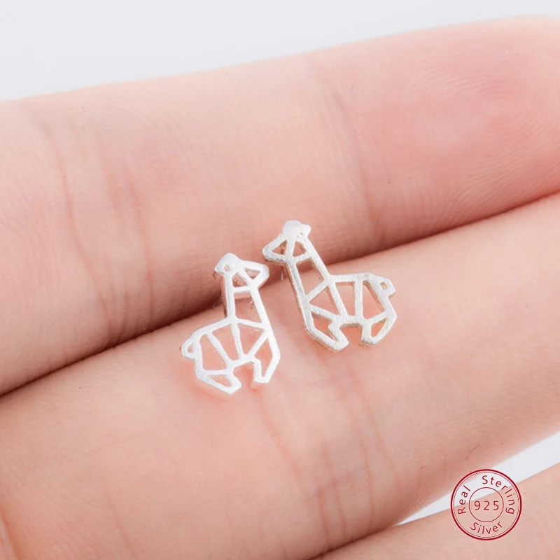 

Jisensp Simple Design Origami Giraffe Stud Earrings Hollow Cute Animal 925 Sterling Silver Earrings for Women Girls Party Gift