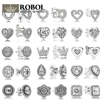 

PDB ED 04 RLLEN 925 Sterling Silver Earring Crystal Heart Princess Crow With Crystal Luxury Earrings For Women Wedding Jewelry
