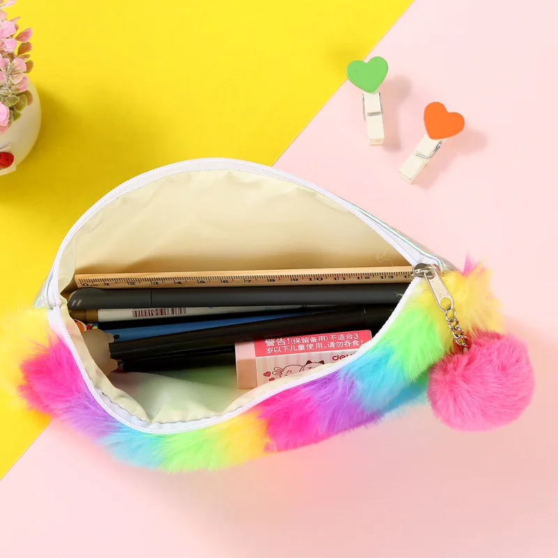 Плюшевый пенал радужного цвета красивый девочка канцелярский пенал маленький предмет сумка для хранения