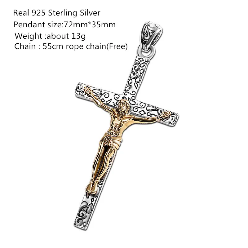 

Buyee 100% 925 Sterling Silver Necklace Pendants Men Cross Jesus Pendant for Women Man Personality Unique Christian Jewelry Fine