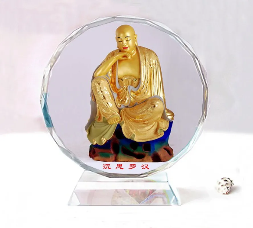 

Meditate on the model of arhat double-sided crystal statue, home vehicle worship ornaments, Creative birthday gift souvenir