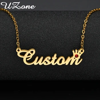 

UZone CZ Crown Personalized Name Necklace Birthday Stone Custom Nameplate Necklaces for Women Charm Queen Wholesale
