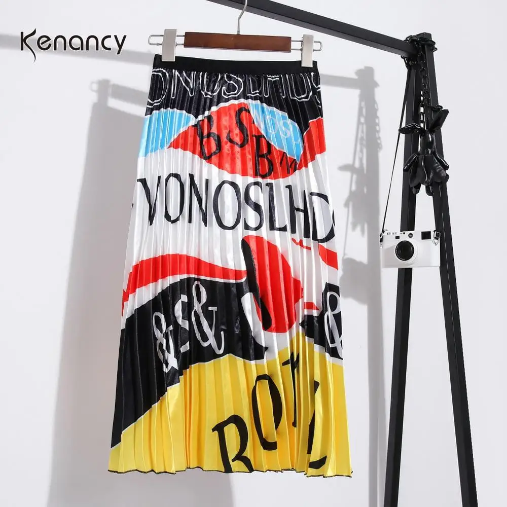 Длинная Плиссированная юбка Kenancy с принтом из мультфильма высокой талией