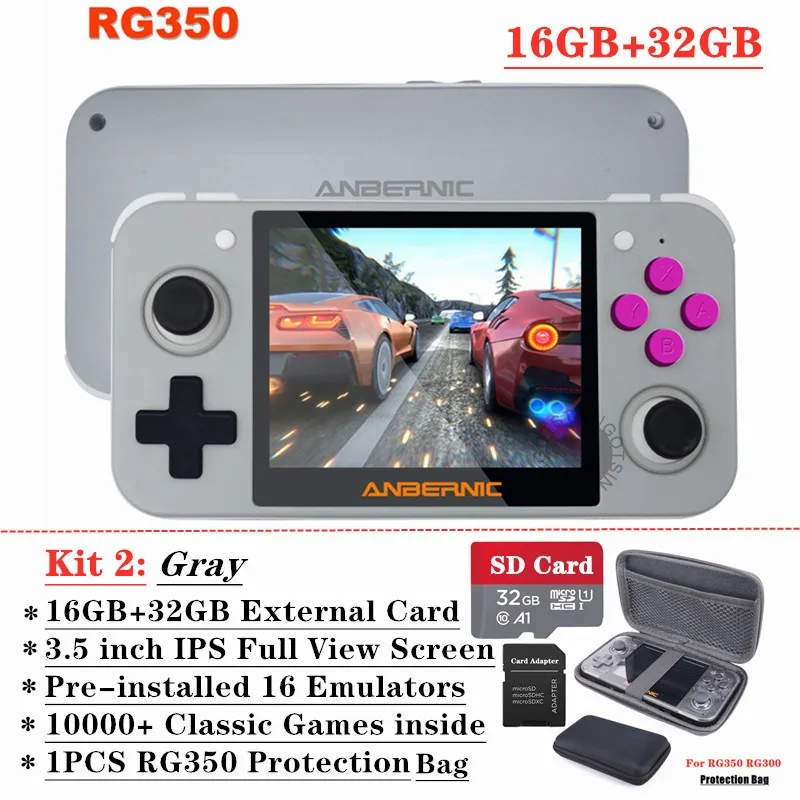 Новейшая система RG350 Linux Ретро игровая консоль 3,5 дюймов Full View ips экран 16 ГБ+ 64 ГБ 10000+ игры DIY RG 350 портативный игровой плеер - Цвет: Gray-White 48GB