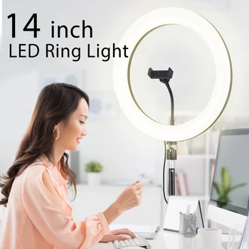 

LED Ring Light with Tripod Stand 14" for Video and Makeup Cell Phone Holder Desktop LED Lamp with 3 Light Modes TikTok