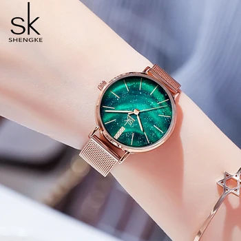 

Shengke Women Quartz Watches Starry Design Color Women Gift Watches Stainless Steel Wristband Luxury Bracelet Watch Dresses