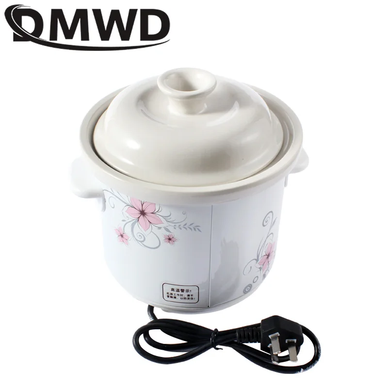 DMWD Electric Slow Cooker 1.5L Mini Health Pot Stew Soup Porridge Time Control Ceramic Baby Food Cooking Machine Meal Steamer 5
