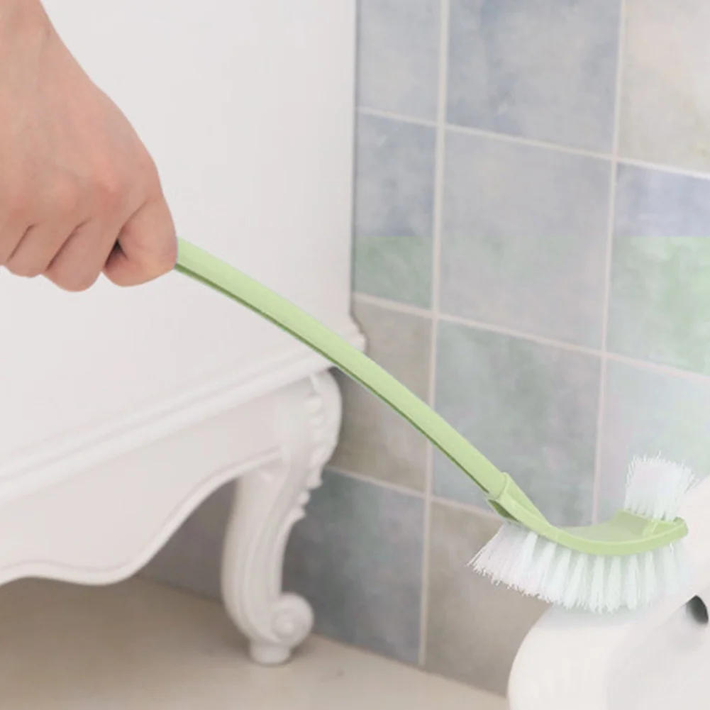 Portable Long Handle Scrub Corner Bent PP With Base Toilet Cleaning Brush Bathroom Double Sided