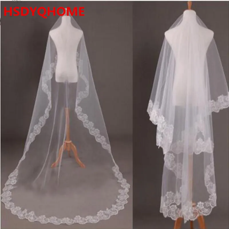 White Ivory Color Appliques Tulle Long Veil Wedding Veil Lace Appliques Bridal Veil Elegant