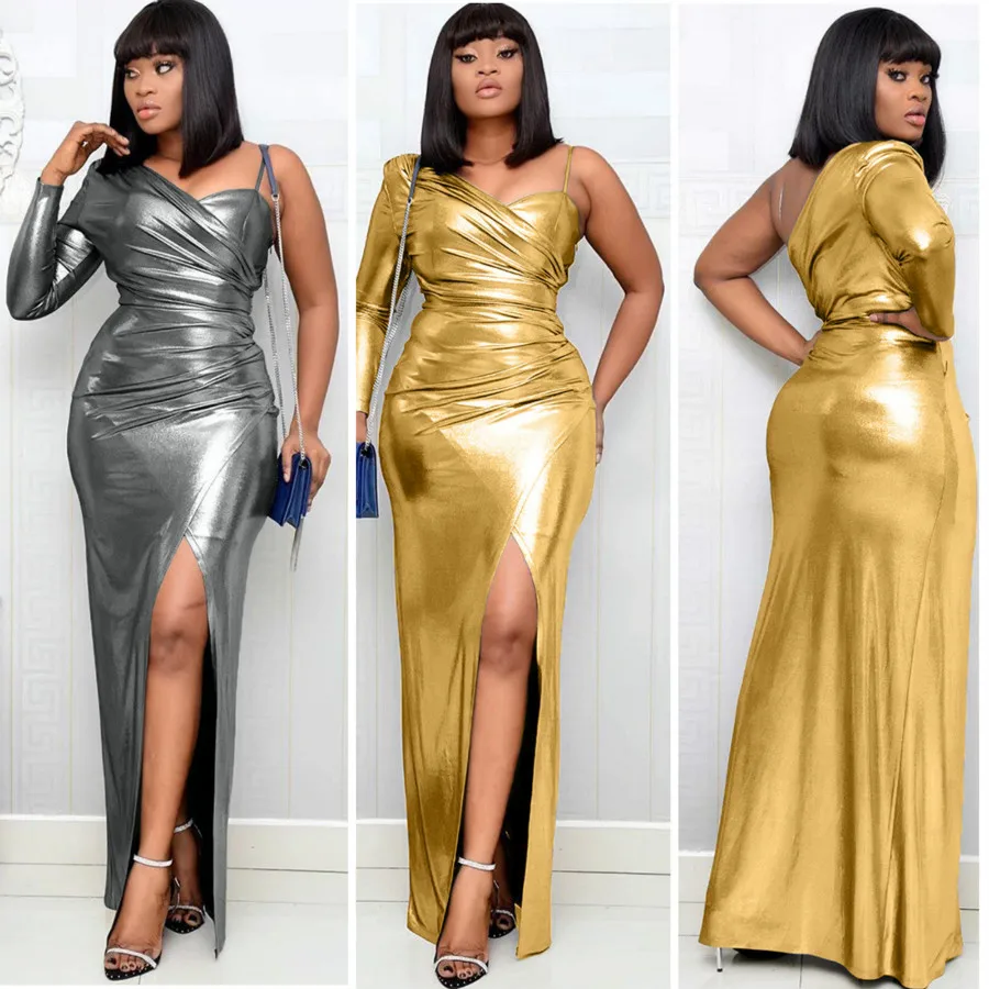 

2020 Europe and America popular women's sexy fashion one shoulder irregular dress