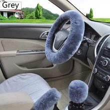 Универсальные Плюшевые Чехлы на рулевое колесо для автомобиля, зимние накладки на руль из искусственного меха, ручной тормоз и шестерня, набор аксессуаров для салона автомобиля