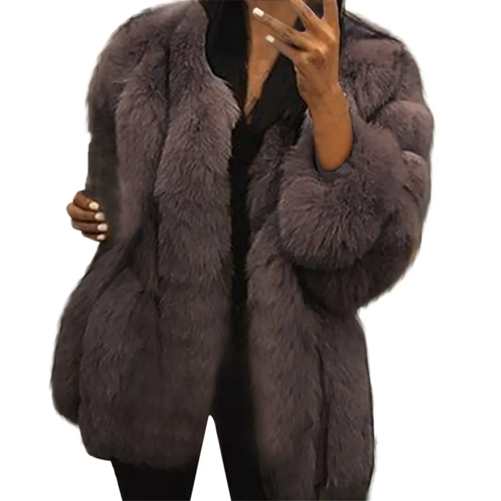 KANCOOLD S-5XL норковые женские пальто зимняя верхняя мода розовая шуба элегантная Толстая Теплая Верхняя одежда куртка из искусственного меха - Цвет: Coffee