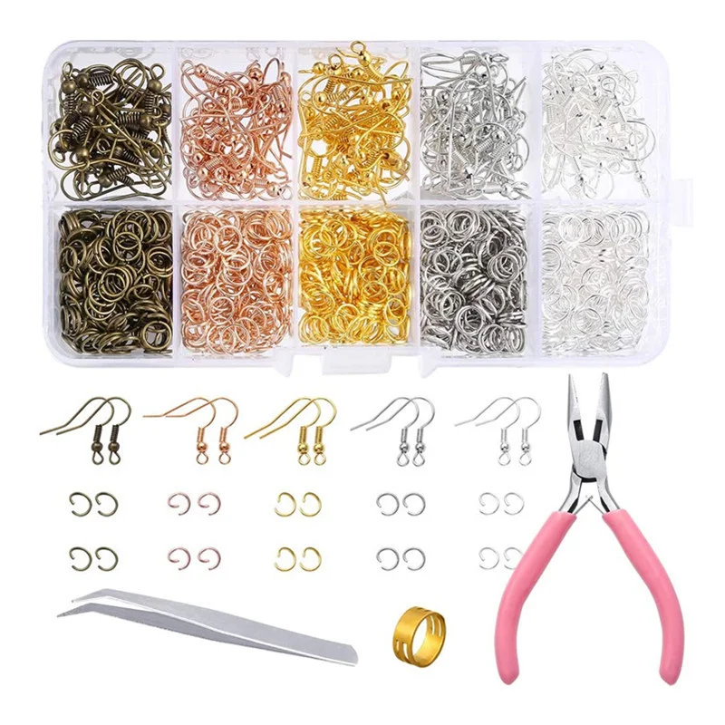2021 Alloy Accessories Jewelry Findings Tool Set Open Jump Ring Lobster Clasp Earring Hooks For DIY Making Supplies Kit | Украшения и