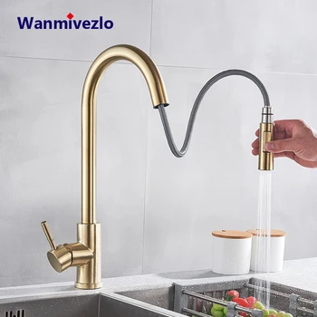 Brushed Gold Pull Out Kitchen Faucets 1